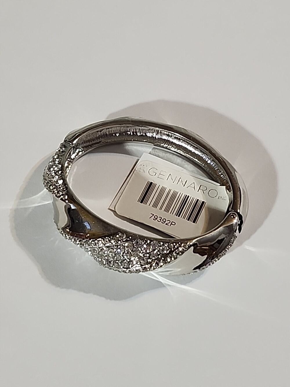 G by Gennaro Bracelet Silver Rhinestones Clamp Shut Oval Wrist Shaped Small Size
